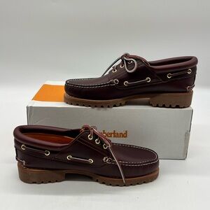 Timberland 3 Eye Lug Handsewn Men’s Sz 9M Burgundy Leather 50009 Boat Shoes.